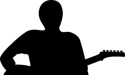 Image showing A silhouette of a guitar player isolated on white