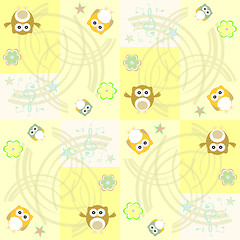 Image showing Seamless flowers and owl pattern vector background