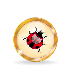 Image showing Golden circle label (button) with ladybug