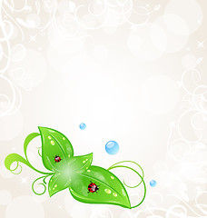 Image showing Eco friendly background with green leaves and ladybugs