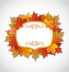 Image showing Autumnal floral card with colorful maple leaves