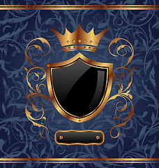 Image showing Golden vintage with heraldic elements (crown, shield), seamless 