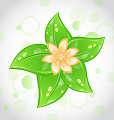 Image showing Cute eco background with green leaves and flower