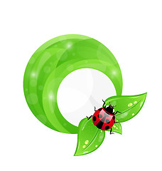 Image showing Green round frame with leaf elements and ladybug, eco friendly b