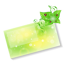 Image showing Eco friendly card with green leaves and ladybugs