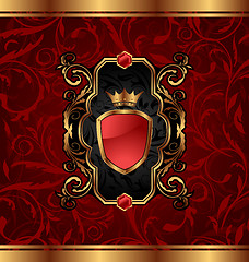 Image showing Golden vintage with heraldic elements (crown, shield), seamless 