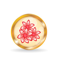 Image showing Golden circle label (button) with flowers