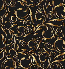 Image showing Golden seamless floral background, pattern for continuous replic