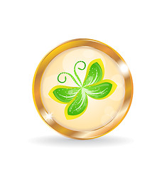 Image showing Golden circle label (button) with butterfly