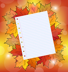 Image showing Colorful autumn maple leaves with note paper