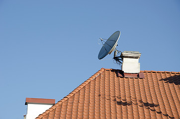 Image showing Satellite television antenna attached to chimney 