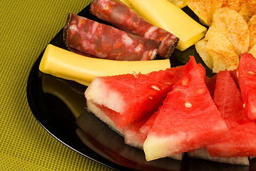 Image showing Melon with cold meat