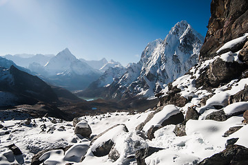 Image showing Cho La pass and sunrise in Himalayas