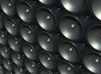 Image showing Sound wall: black speakers over leather pattern 