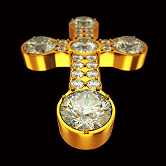 Image showing Jewelery: golden cross with diamonds over black
