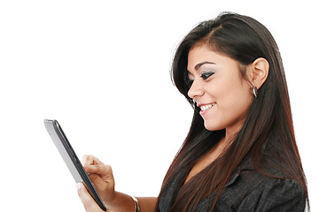 Image showing picture of happy woman with tablet pc computer 