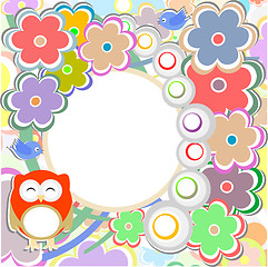 Image showing Background with flowers and cute owl - holiday card