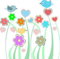 Image showing background with cute birds and flowers