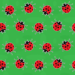 Image showing Seamless background - ladybugs on green