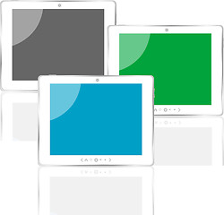 Image showing different colored vertical tablet pc set with screen