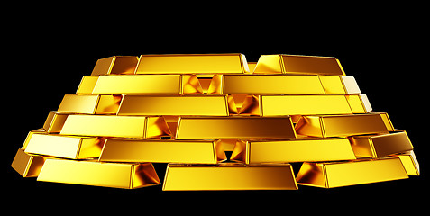 Image showing Pure gold: bullions or bars stack isolated