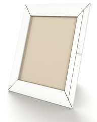 Image showing Empty leather photo frame on stand on white 