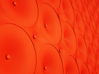 Image showing Red leather pattern with circles and buttons