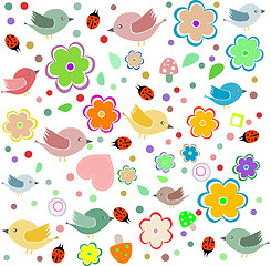 Image showing bird, ladybird and flower. happy birthday vector