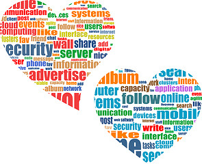 Image showing Social media marketing concept in word tag cloud in heart
