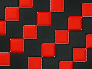 Image showing Black Stitched leather background with red rhombuses