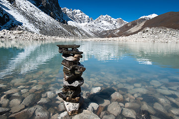 Image showing Harmony and balance: Stones and Sacred Lake near Gokyo