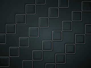 Image showing Black Stitched leather background with rhombuses