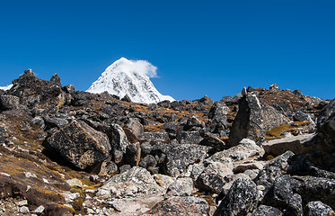 Image showing Moraine and Pumori peak in Himalayas