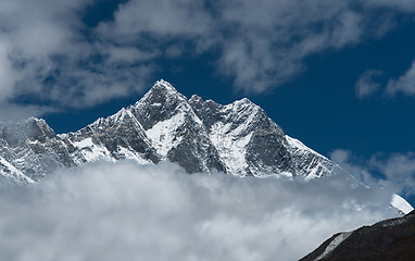 Image showing Lhotse, Lhotse shar peaks and cloudy sky in Himalaya