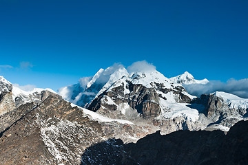 Image showing Mountain summits scene viewed from Gokyo Ri peak