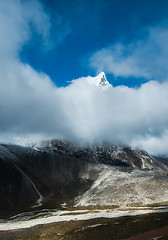 Image showing Cholatse summit 6335 m hidden in clouds