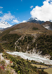 Image showing Himalayas: stream and Lhotse, Lhotse shar peaks