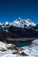 Image showing Everest, Nuptse, Lhotse peaks. Gokyo lake and village