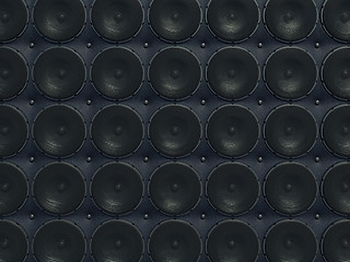 Image showing Loud Sound wall: black speakers over leather pattern