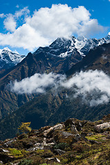 Image showing Himalayas in autumn: peaks and clouds