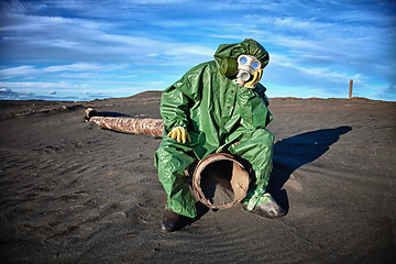 Image showing Man in the area of â€‹â€‹environmental disaster