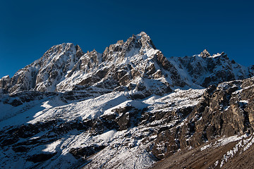 Image showing Snowed up mountains near Gokyo