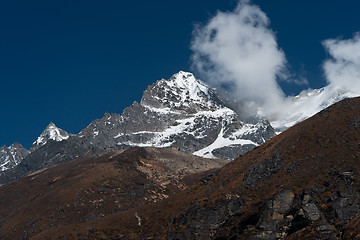 Image showing Mountain summit and clouds in Himalayas
