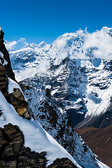 Image showing Mountains and rocks viewed from Renjo pass in Himalayas