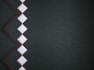 Image showing Leather background with red stitch and white rhombuses 