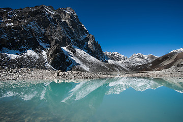 Image showing Mountains and Sacred Lake near Gokyo in Himalayas