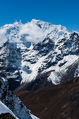 Image showing Snowed Mountain range scene viewed from Renjo pass