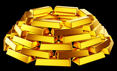 Image showing Wealth: gold bars or bullions isolated on black
