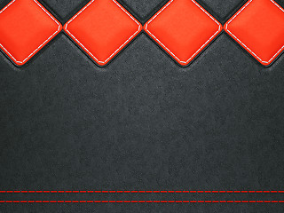 Image showing Leather background with red stitch and rhombuses
