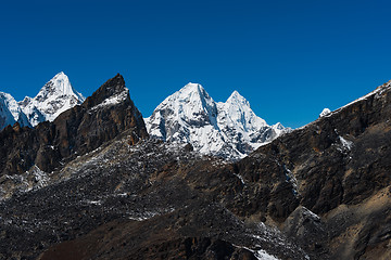 Image showing Mountain peaks viewed from Renjo pass in Himalaya